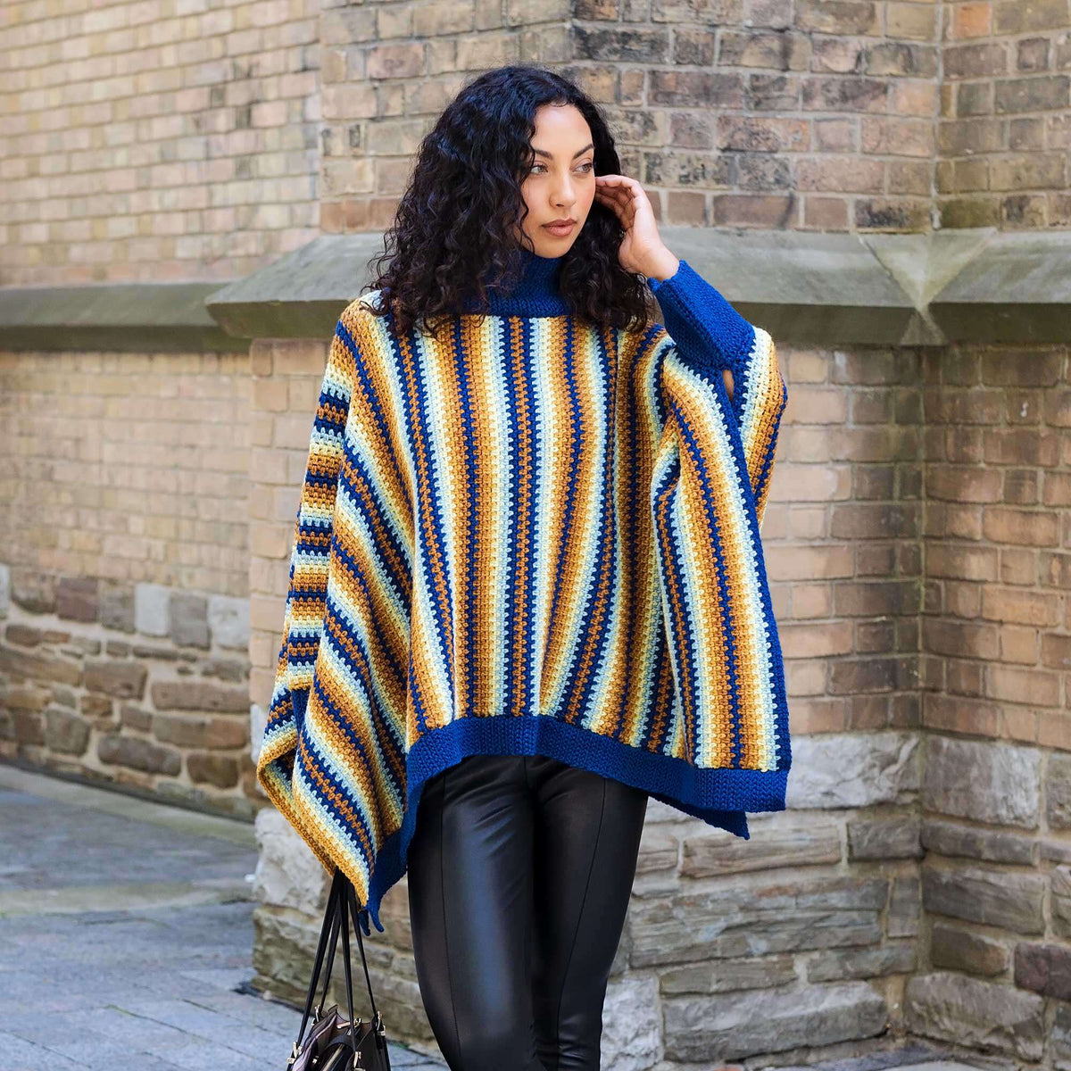 Patons Sand & Ocean Crochet Poncho Pattern | ribbing, moss stitch, gift
