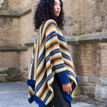 Patons Sand & Ocean Crochet Poncho Pattern | ribbing, moss stitch, gift