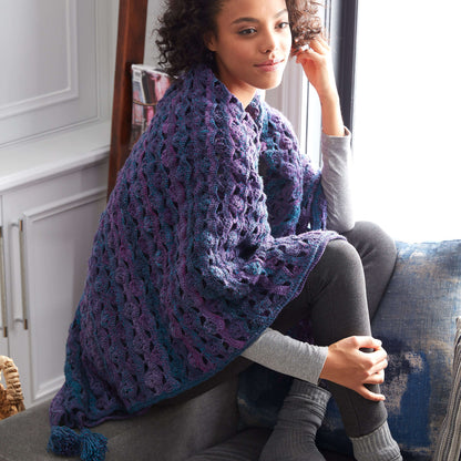Patons Wrapped In Waves Crochet Blanket Shawl Pattern | shell stitch, gift
