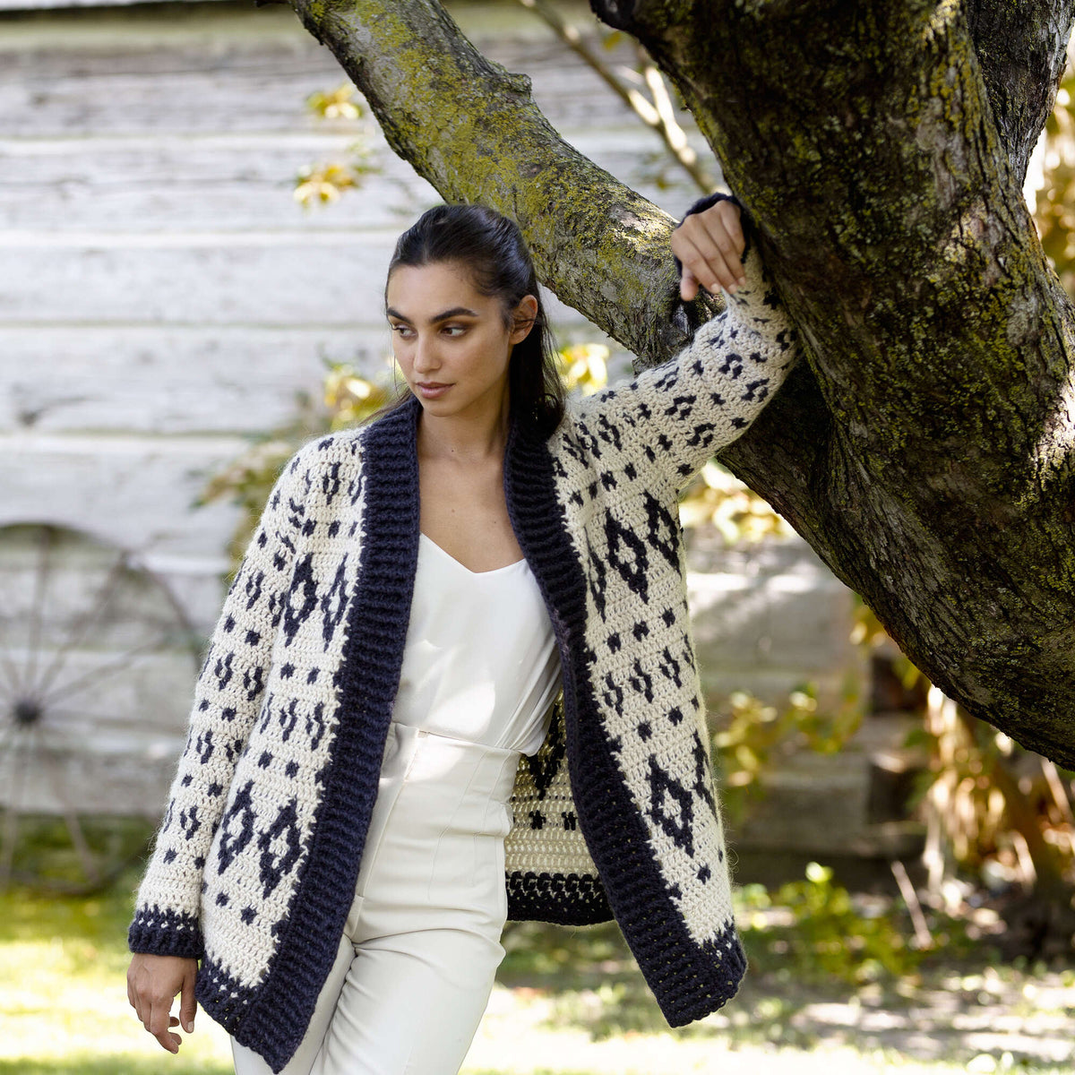 Patons Baltic Crochet Cardigan Pattern | ribbing, Fair Isle, motifs