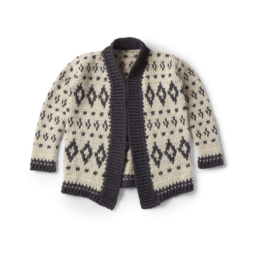 Patons Baltic Crochet Cardigan Pattern | ribbing, Fair Isle, motifs