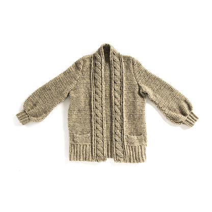 Patons Cozy Cabled Crochet Cardigan Pattern | ribbing, back loop, sleeves
