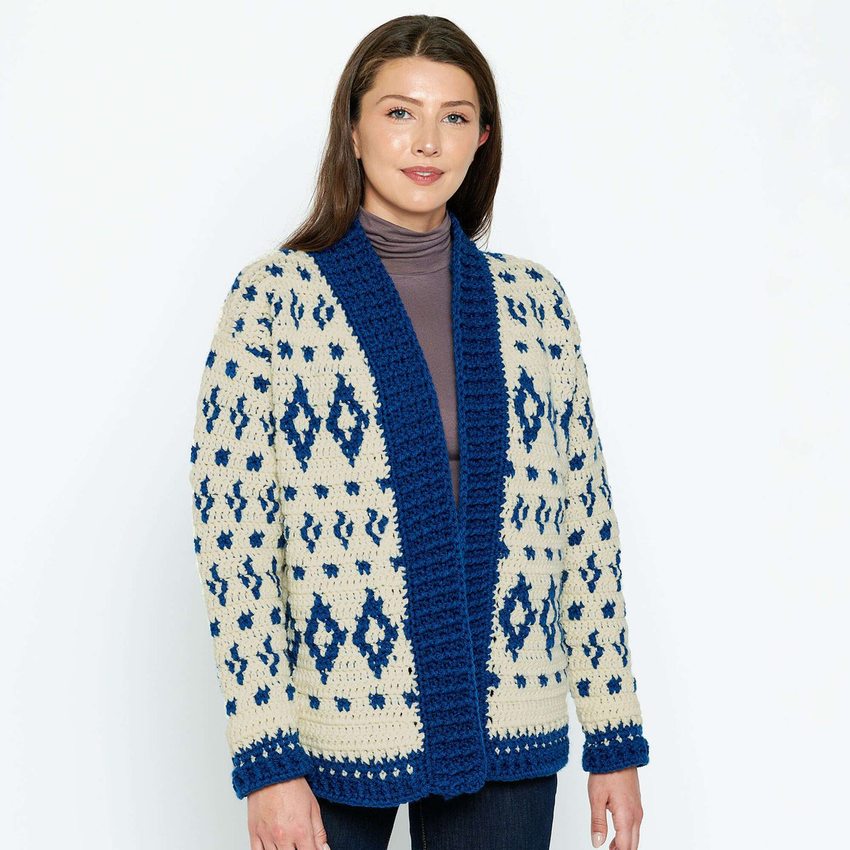 Patons Crochet Fair Isle Cardigan Pattern | ribbing, increases, decreases
