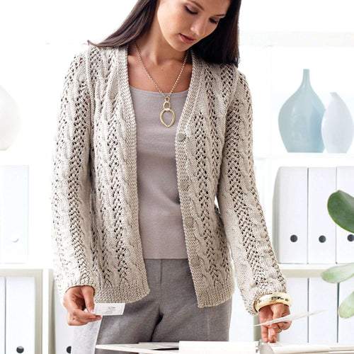 Patons Lace and Cable Knit Cardigan Pattern | Silk Bamboo, Women