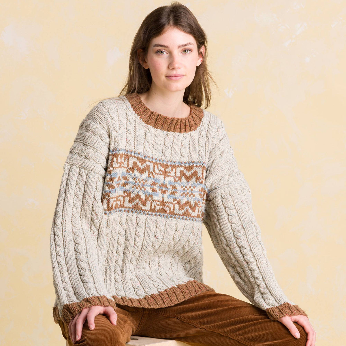 Patons Nordic Cabled Knit Pullover Pattern | ribbing, Fair Isle, cable