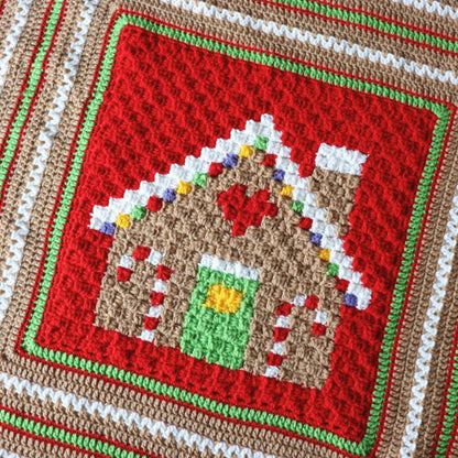 Red Heart Gingerbread House Blanket Pattern | one shade of Bernat, holiday