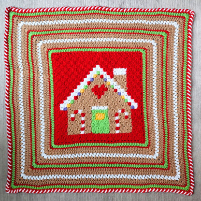 Red Heart Gingerbread House Blanket Pattern | one shade of Bernat, holiday