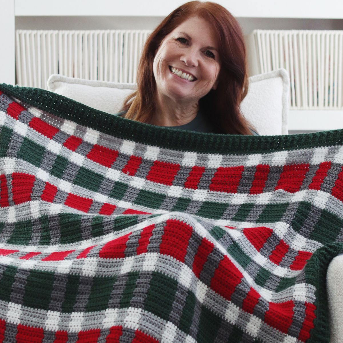 Crochet Christmas Plaid Throw Pattern | ribbed, colorwork, holiday