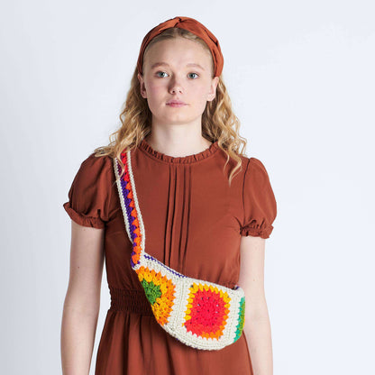 Red Heart Crochet Granny Fanny Bag Pattern | colorwork, stripes, rounds