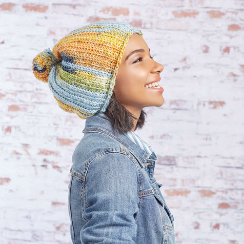 Red Heart Crochet Big Pom Slouchy Hat Pattern | rows, gift, colorful