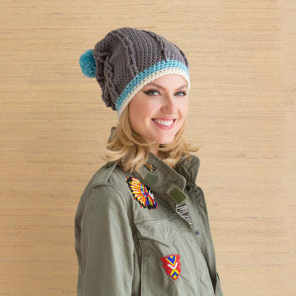 Red Heart Cabled Hat with Pompom Pattern | cables, Hats, Women