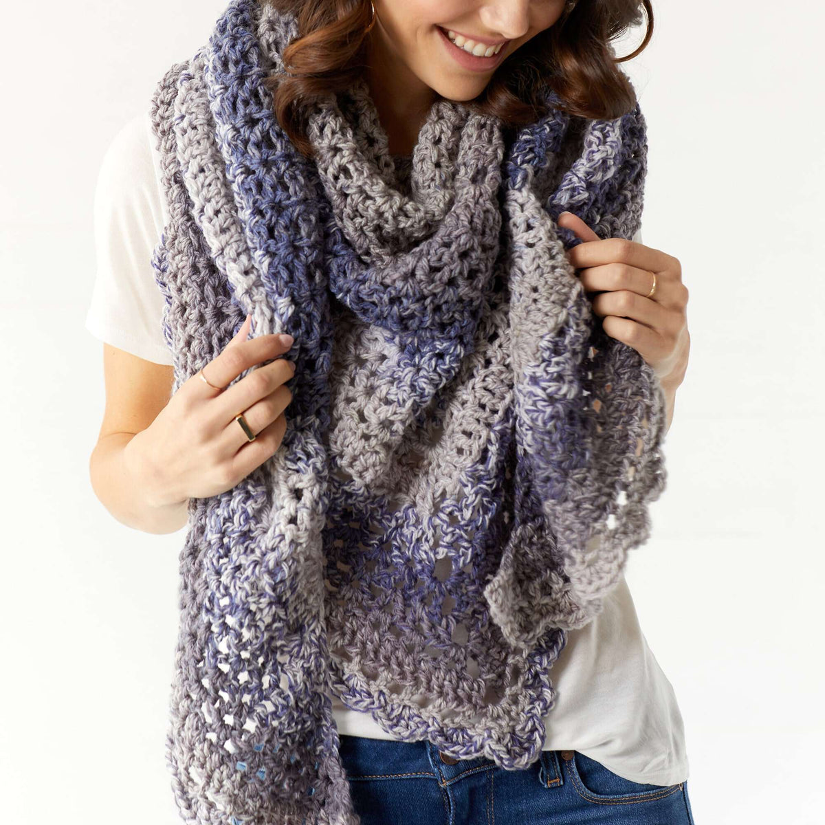 Red Heart Oversized Style Shawl Pattern | single crochet, slip stitch, Roll