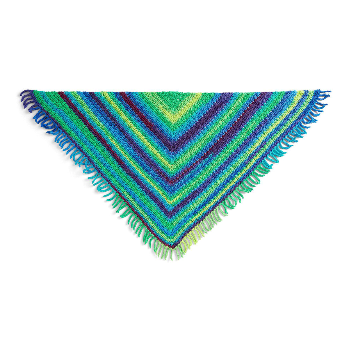 Red Heart Crochet Fringe Shawl Pattern | gift, stripes, shades