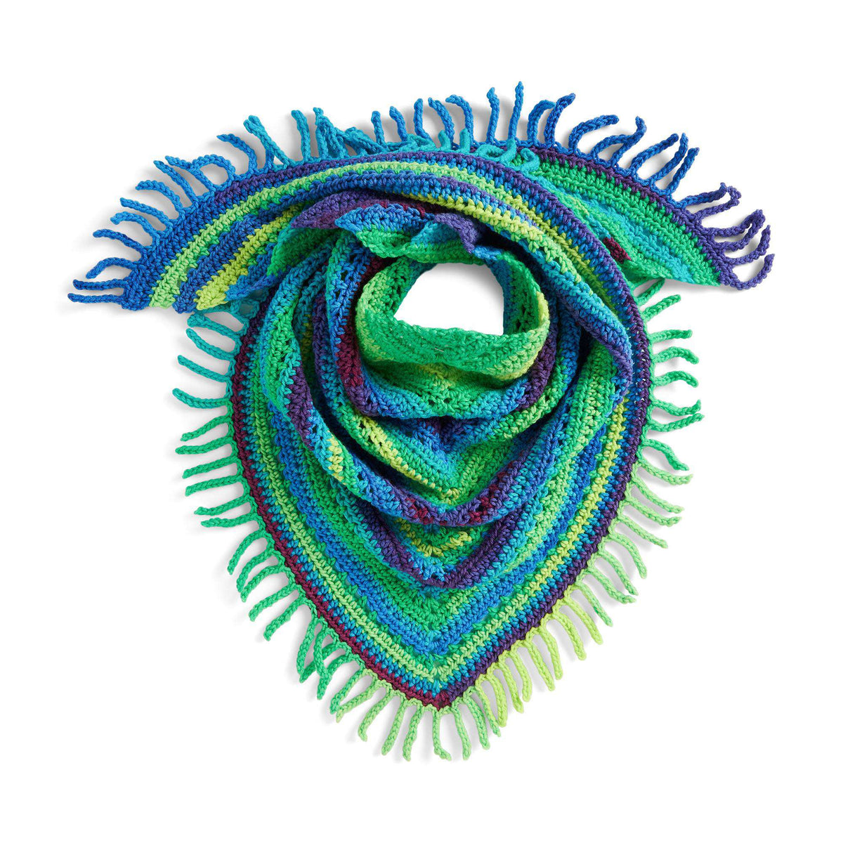 Red Heart Crochet Fringe Shawl Pattern | gift, stripes, shades