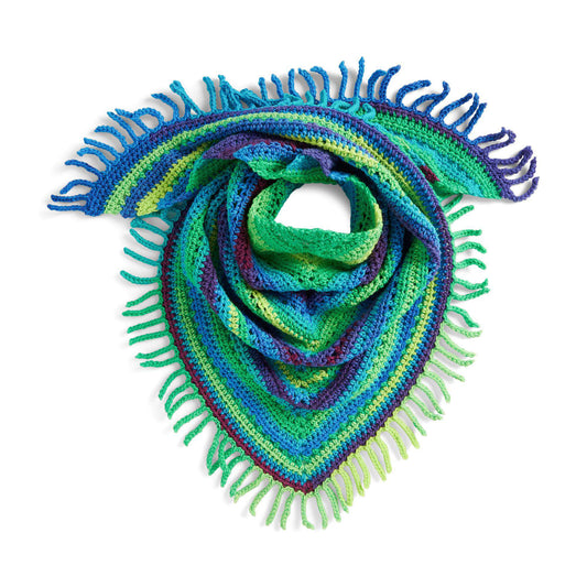 Red Heart Crochet Fringe Shawl Pattern | gift, stripes, shades