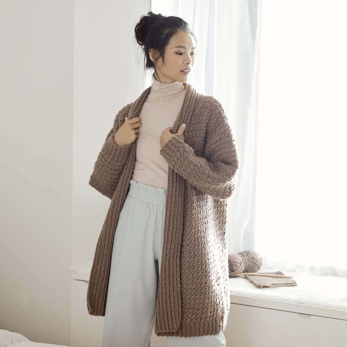 Red Heart Cozy Textured Crochet Cardigan Pattern | ribbed, gift, collar