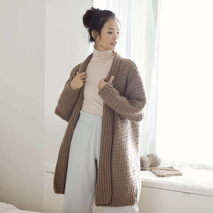 Red Heart Cozy Textured Crochet Cardigan Pattern | ribbed, gift, collar