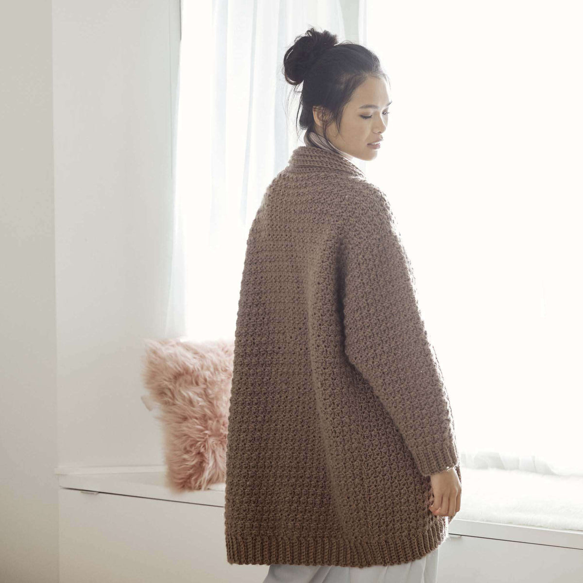 Red Heart Cozy Textured Crochet Cardigan Pattern | ribbed, gift, collar