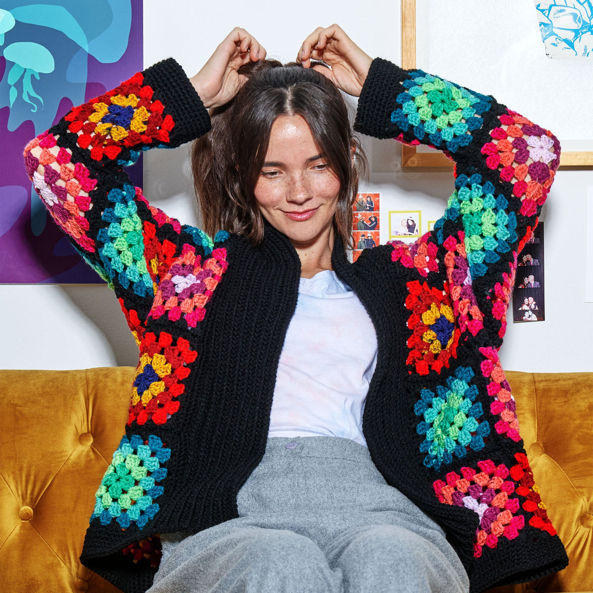 Red Heart Cozy Crochet Granny Cardigan Pattern | gift, colors, shades