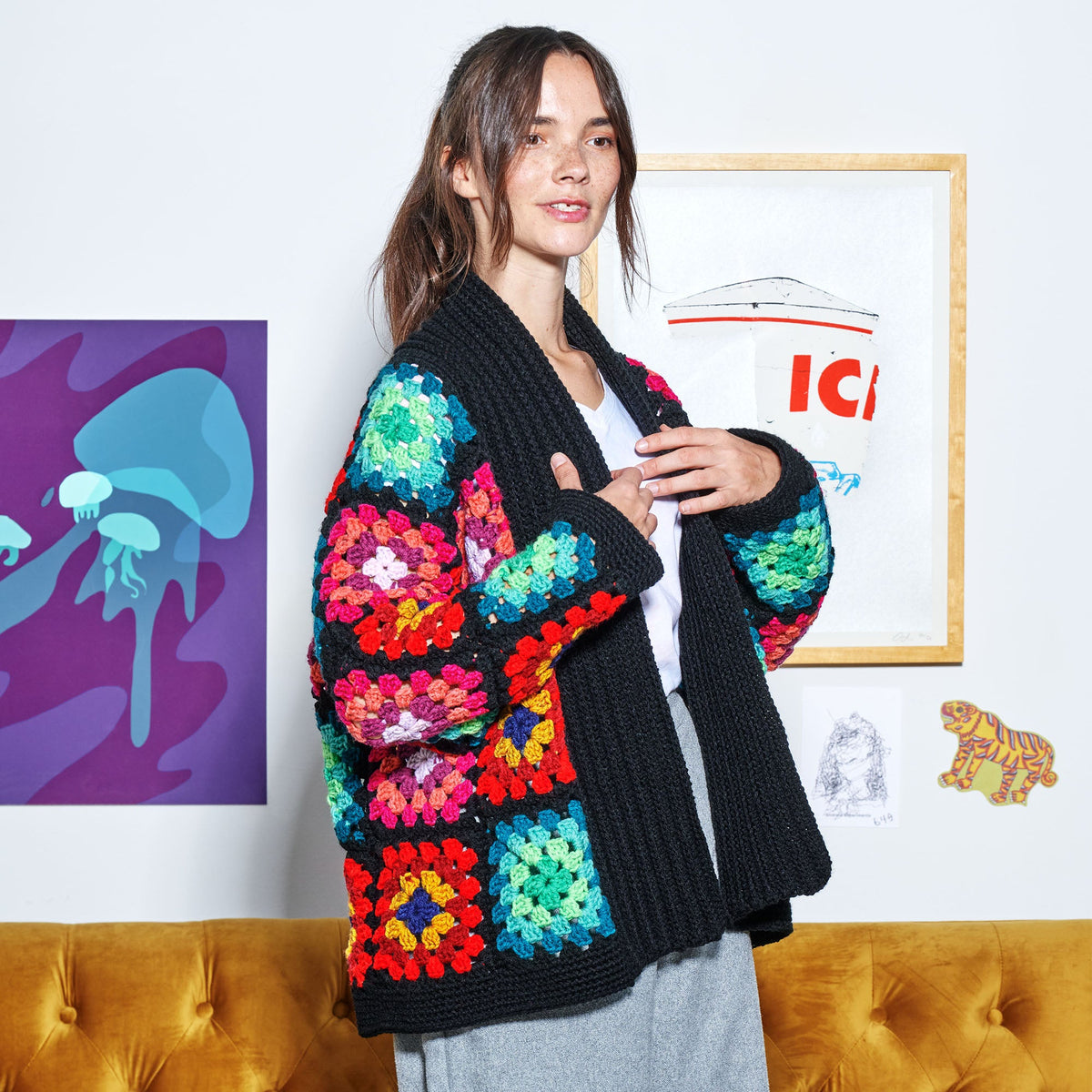 Red Heart Cozy Crochet Granny Cardigan Pattern | gift, colors, shades