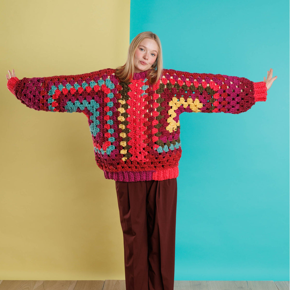 Red Heart Love My Crochet Hexi Colorful Pullover Pattern | rounds, rows