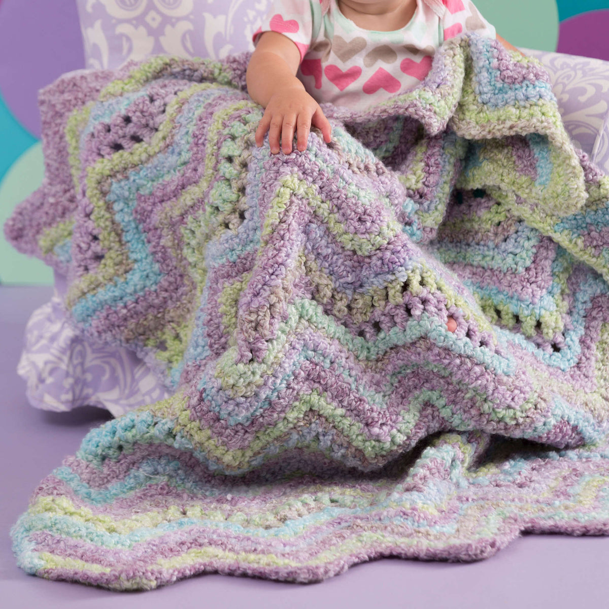 Red Heart Ripple Crochet Baby Blanket Pattern | nursery, shades, bulky