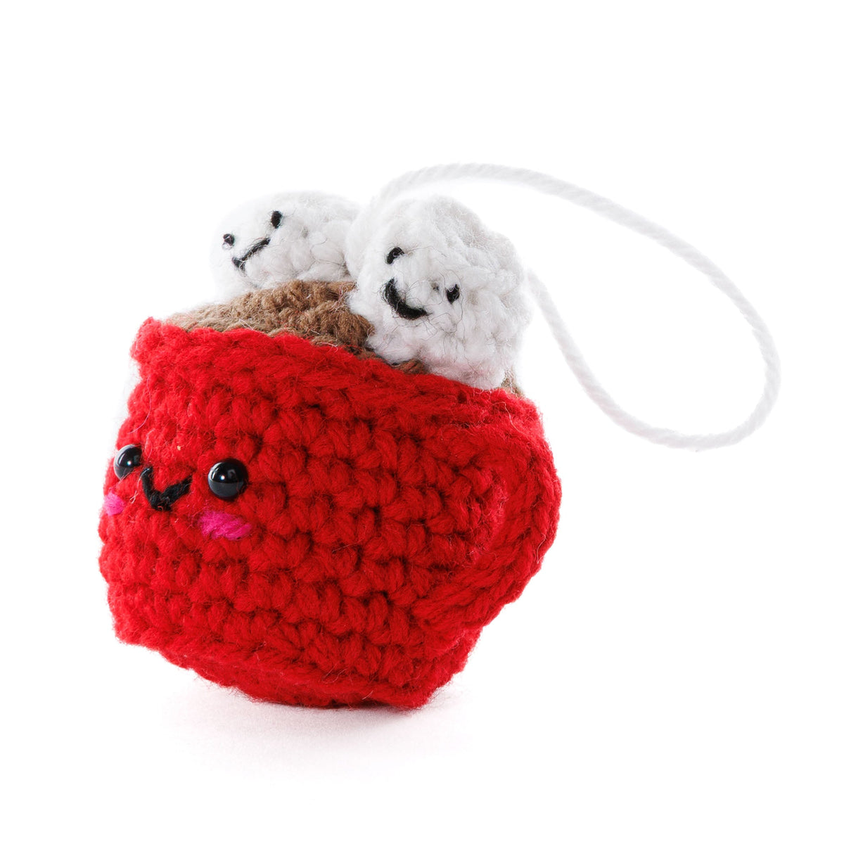 Red Heart Crochet Cozy Cocoa Amigurumi Pattern | back loops, embroidery