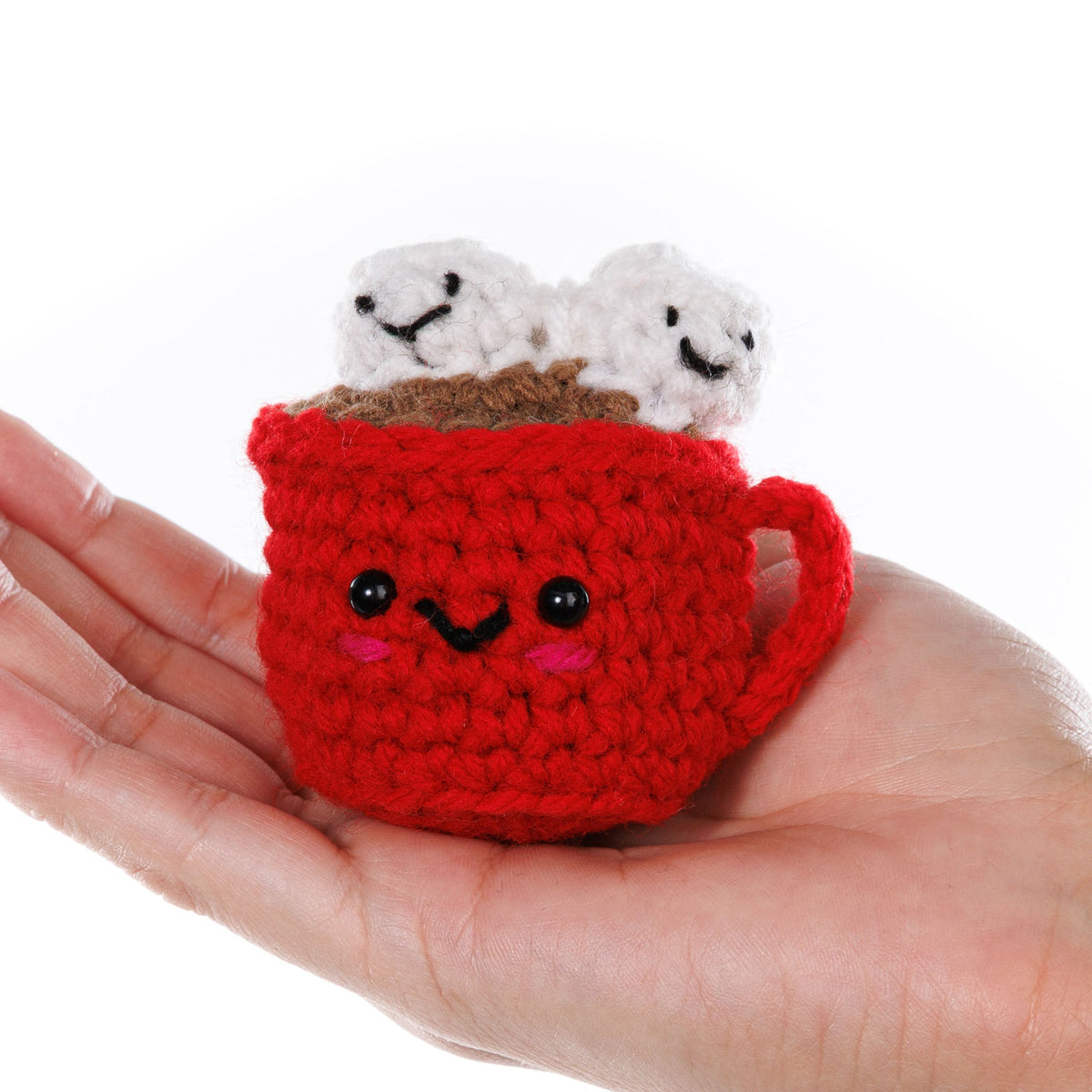 Red Heart Crochet Cozy Cocoa Amigurumi Pattern | back loops, embroidery