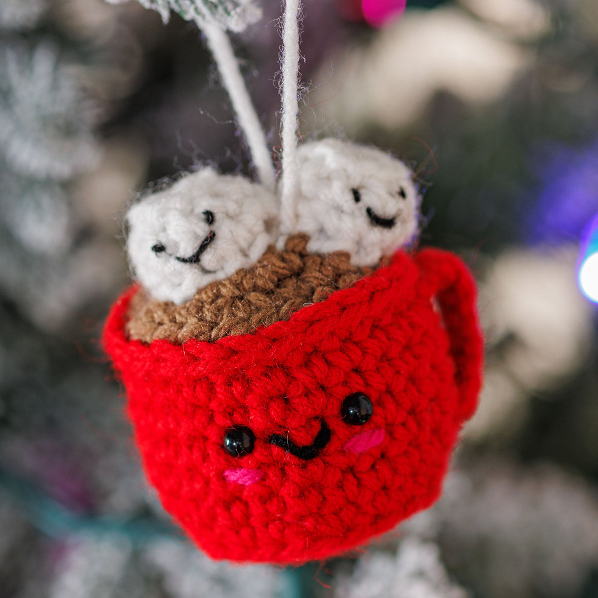 Red Heart Crochet Cozy Cocoa Amigurumi Pattern | back loops, embroidery