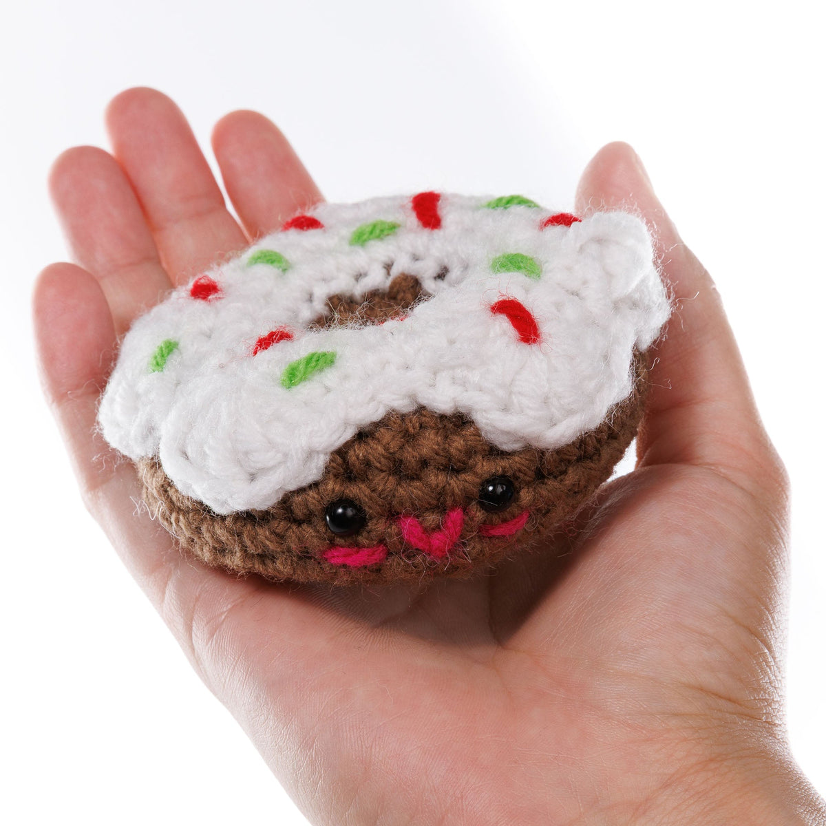 Red Heart Crochet Dolly Donut Amigurumi Pattern | increases, sewn on, gift
