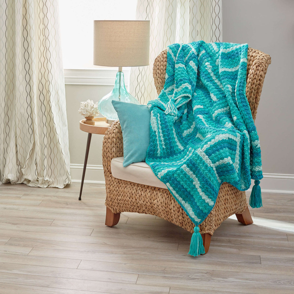 Red Heart Crochet Wavy Squares Throw Pattern | stripes, self-striping