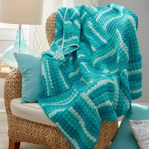 Red Heart Crochet Wavy Squares Throw Pattern | stripes, self-striping