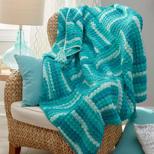Red Heart Crochet Wavy Squares Throw Pattern | stripes, self-striping