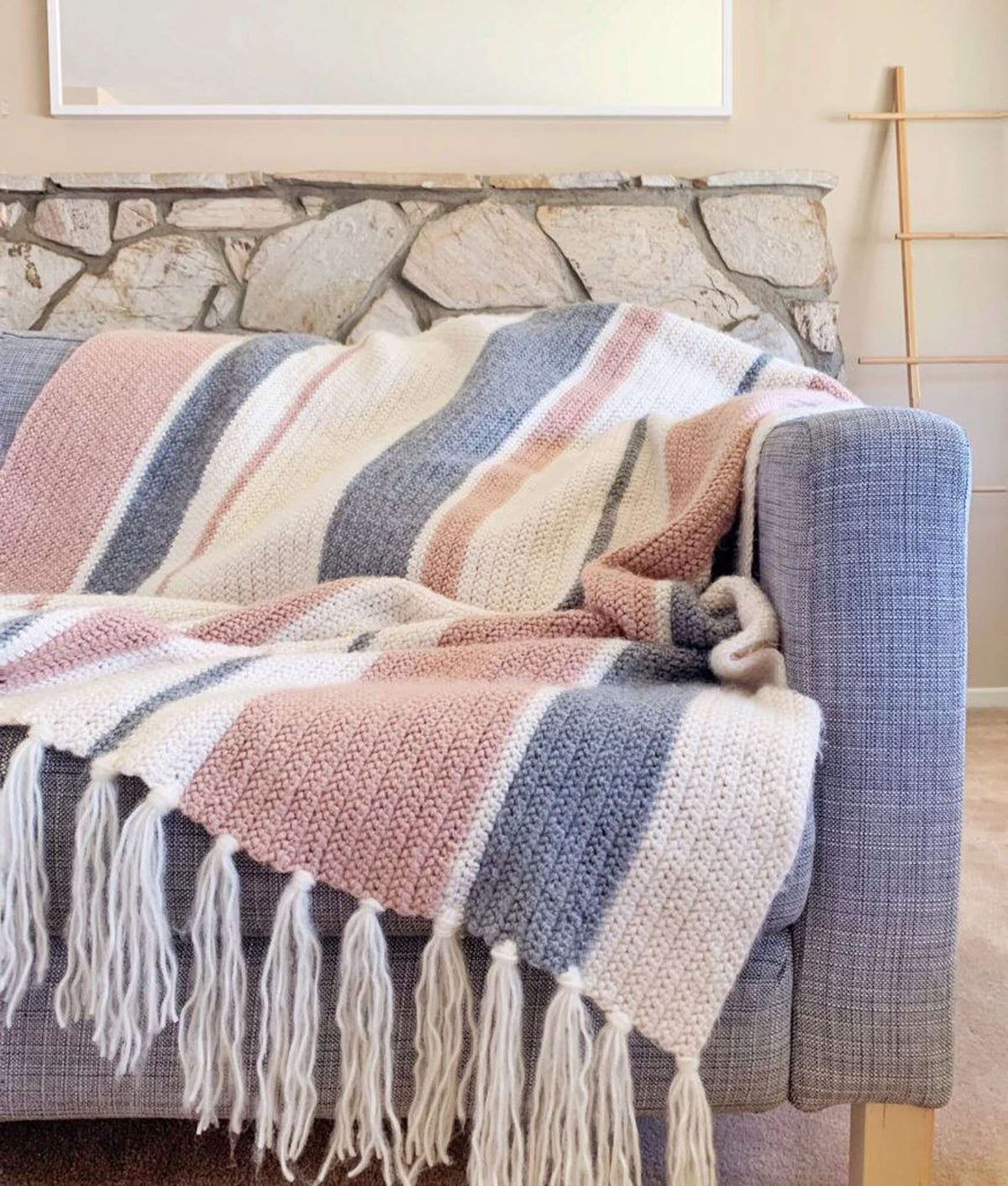 Red Heart Herringbone Mixed Stripes Crochet Throw Pattern | gift, colors