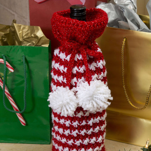 Red Heart Crochet Holiday Spirit Bottle Bag Pattern | gift, colors