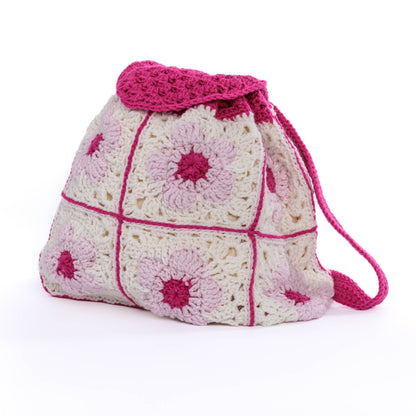 Red Heart Crochet Flower Power Backpack Pattern | slip stitch, drawstring