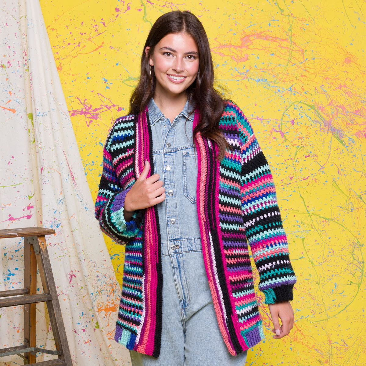 Red Heart Vivid Stripes Crochet Cardigan Pattern | ribbing, colors, shades