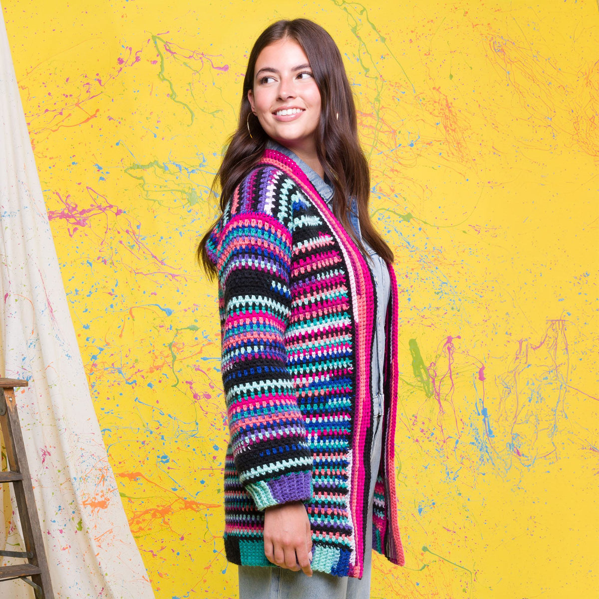 Red Heart Vivid Stripes Crochet Cardigan Pattern | ribbing, colors, shades