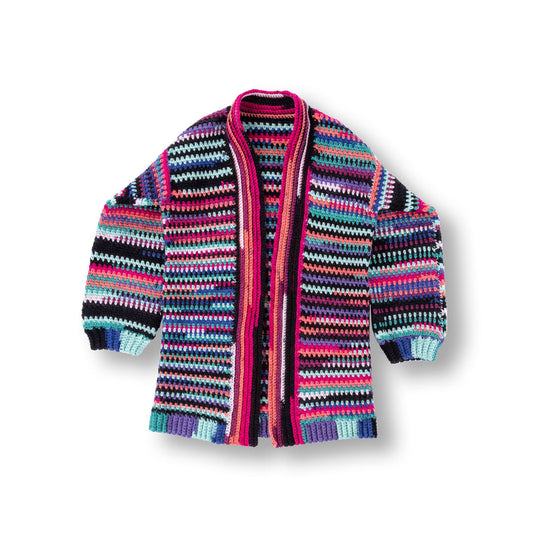 Red Heart Vivid Stripes Crochet Cardigan Pattern | ribbing, colors, shades