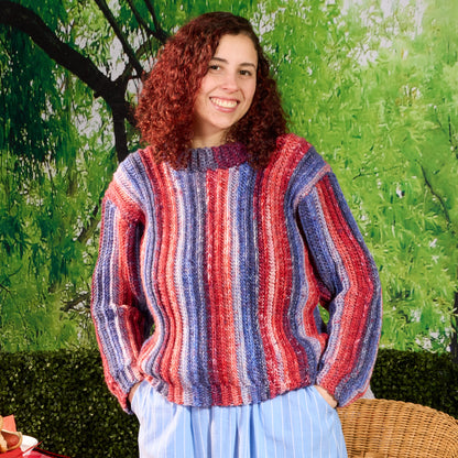 Red Heart Sizzling Stripes Crochet Pullover Pattern | ribbed, gift, colors