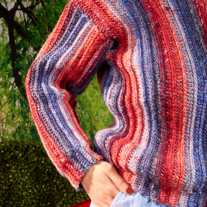 Red Heart Sizzling Stripes Crochet Pullover Pattern | ribbed, gift, colors