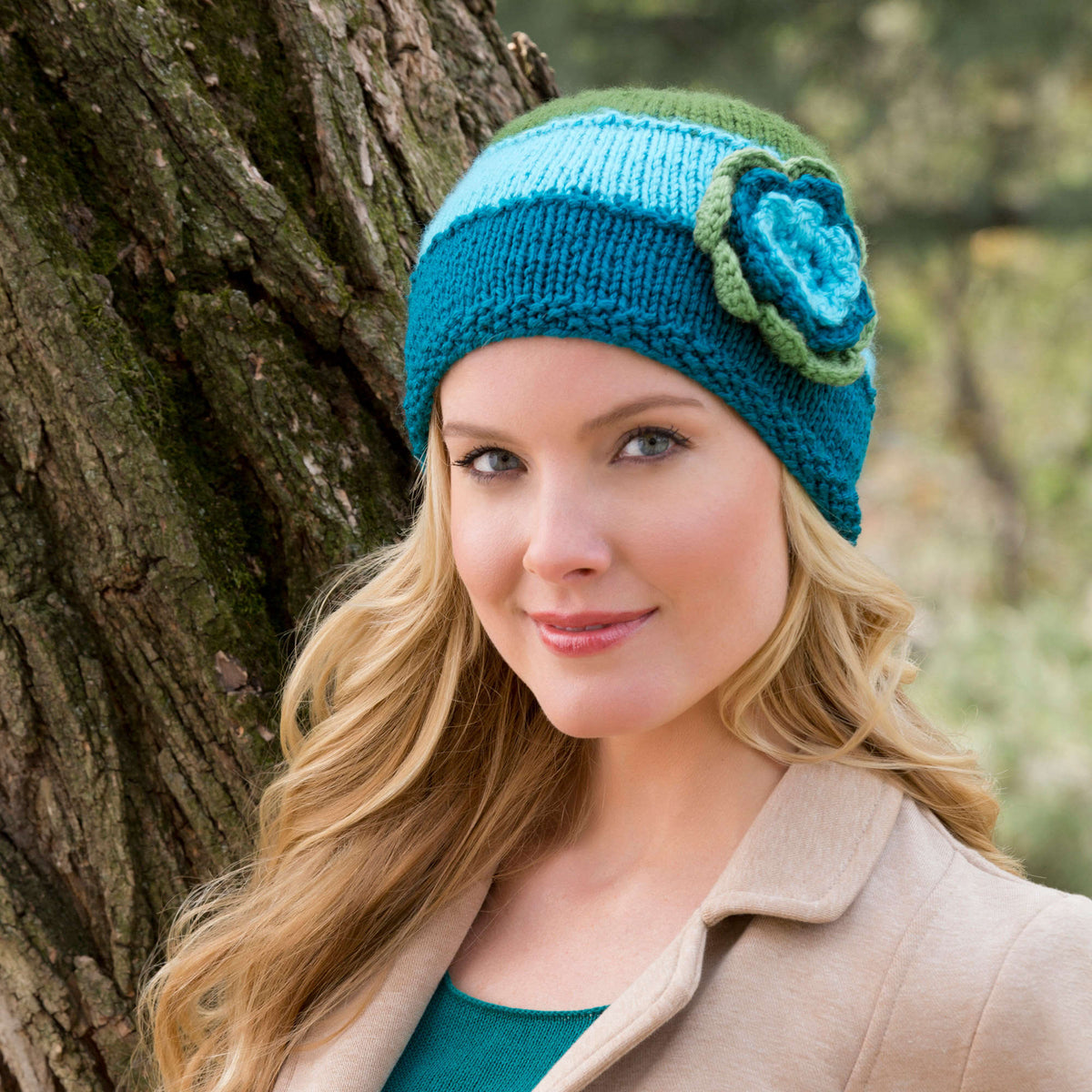 Red Heart Knit Hat In Bloom Pattern | winter, colors, shades