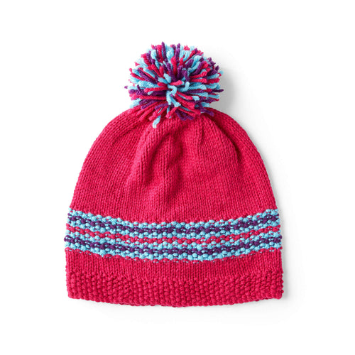 Red Heart Rainbow Knit Hat Pattern | seed stitch, stripes, colors