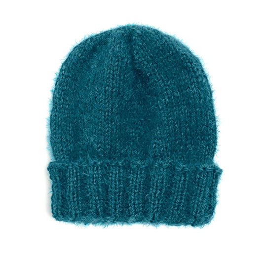 Red Heart Fuzzy Knit Beanie Pattern | stocking stitch, ribbing, ears