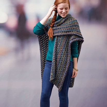 Red Heart Knit Woodland Ruana Wrap Pattern | gift, shades, bulky