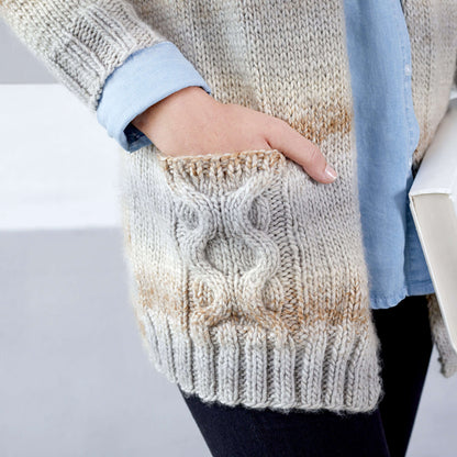 Red Heart Wandering Cables Knit Cardigan Pattern | colorwork, gift, pockets