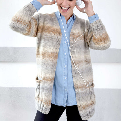 Red Heart Wandering Cables Knit Cardigan Pattern | colorwork, gift, pockets