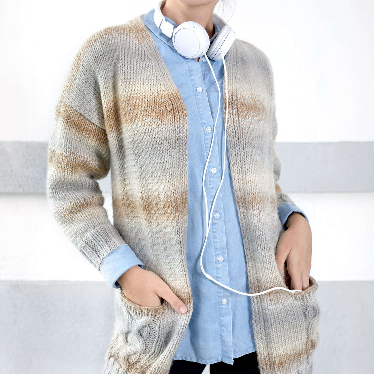 Red Heart Wandering Cables Knit Cardigan Pattern | colorwork, gift, pockets