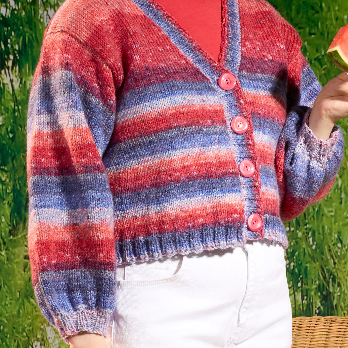 Red Heart Knifty Knit Cardigan Pattern | ribbing, increases, decreases