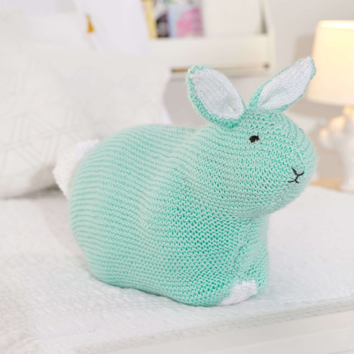 Red Heart Knit Simple Bunny Toy Pattern | Soft Essentials Baby, gift